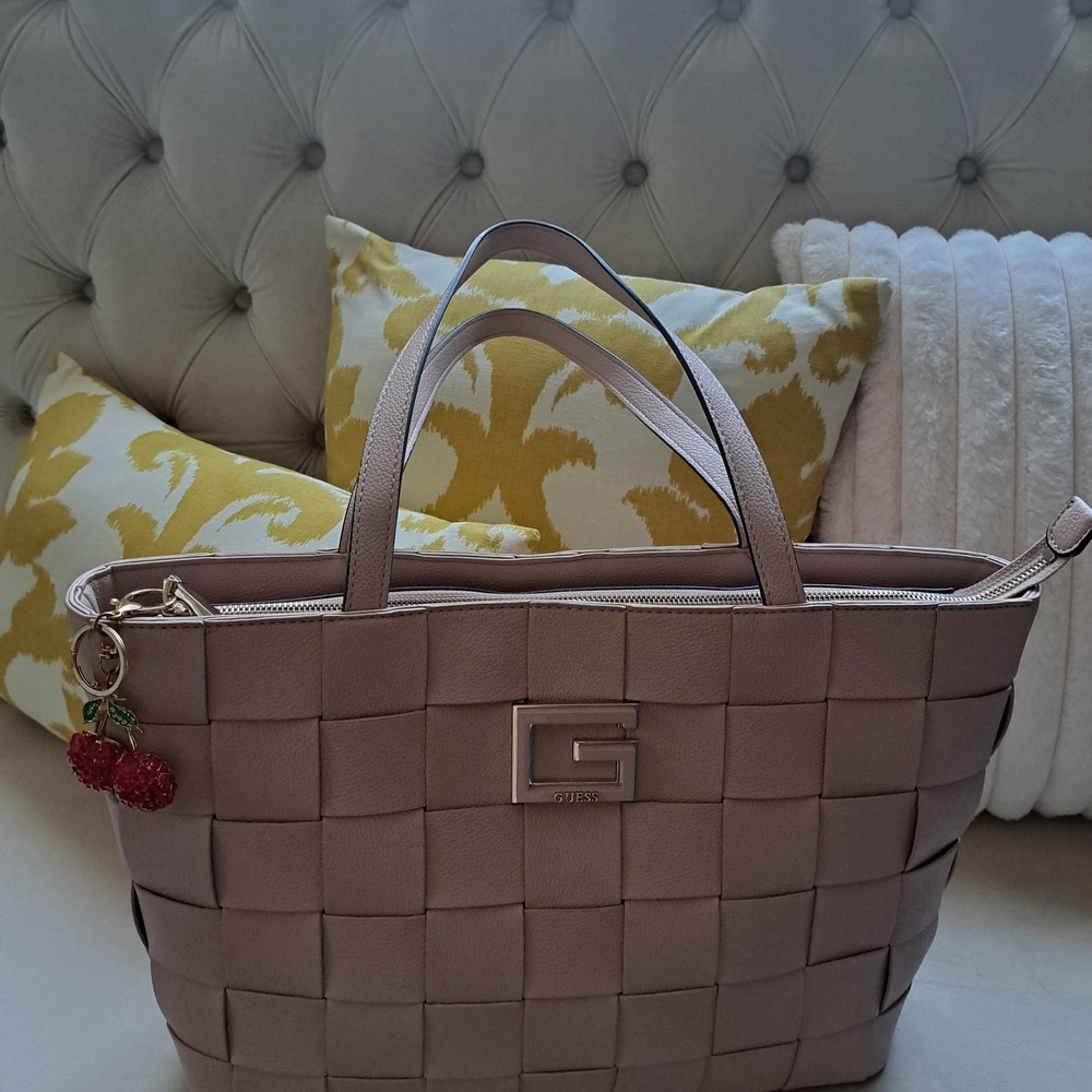 Guess Mauve Woven Tote Bag